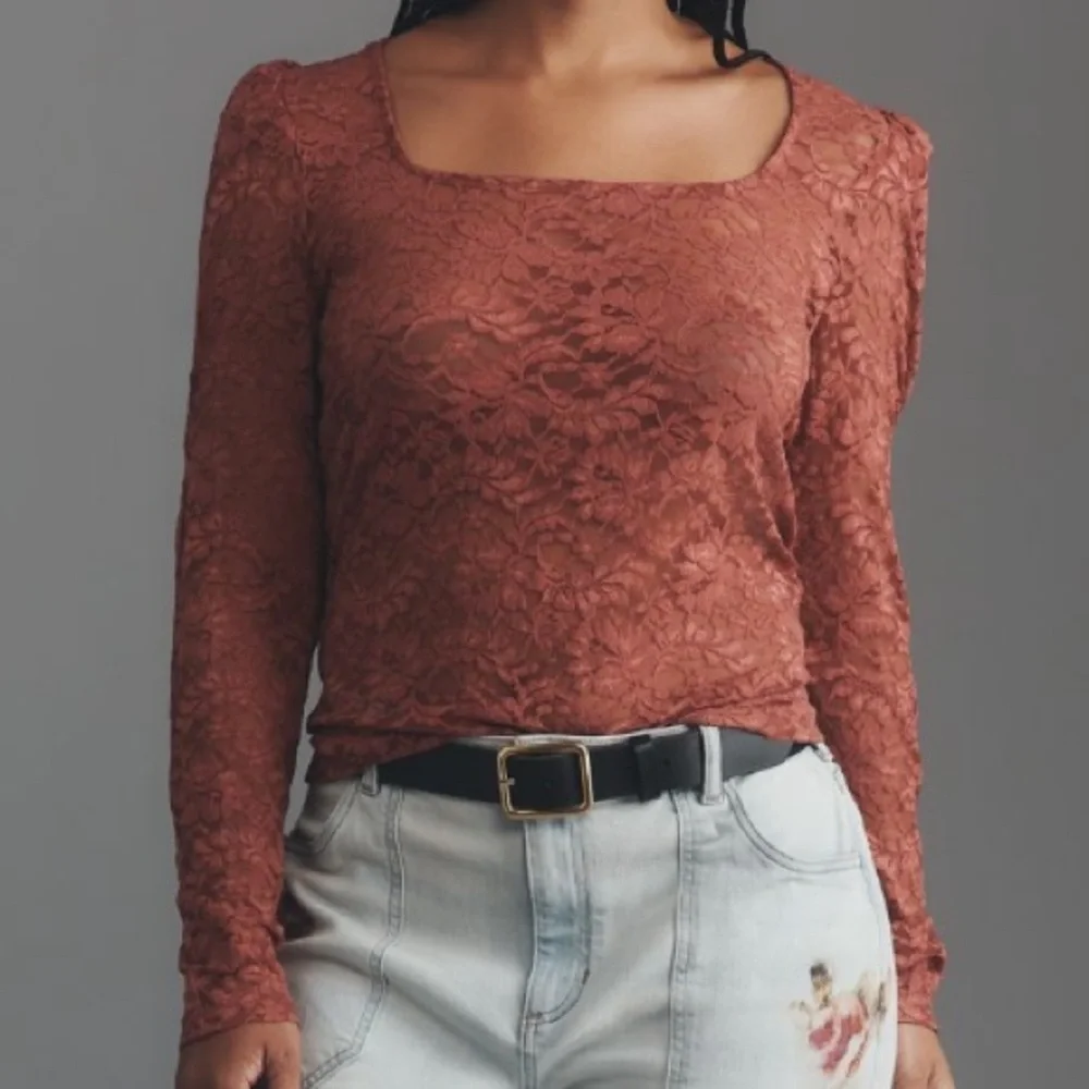 Anthropologie Effortless Regency Puff-Sleeve Sheer Long Sleeve Lace Top Size XS - Picture 9 of 11